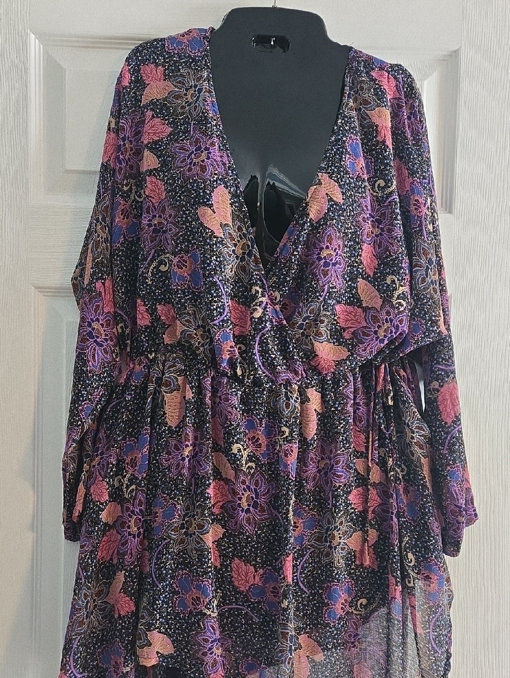 Free People Floral Black Dress with Pink & Purple Accents